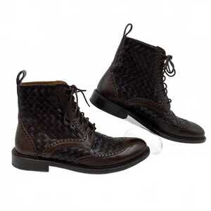 Taft Brown Saint Woven Leather Lace-Up Boots | EU41 (US8)